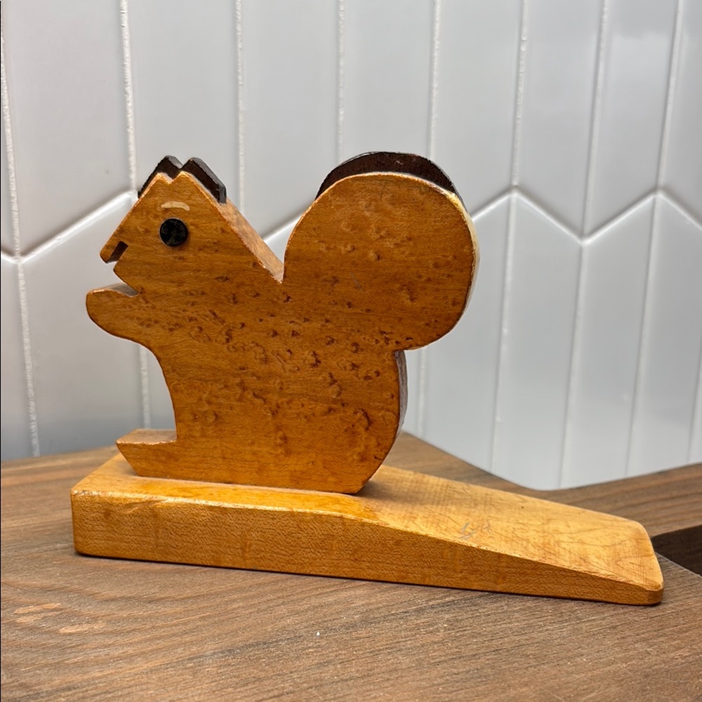 Vintage Handmade Wooden Squirrel Doorstop